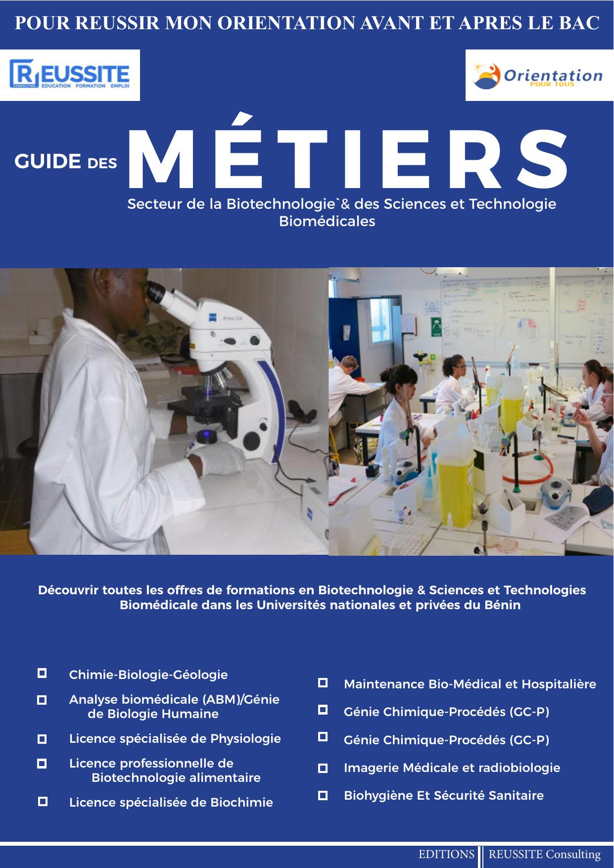 Guide des métiers du secteur de la Biotechnologie et des Sciences et Technologies Biomédicales