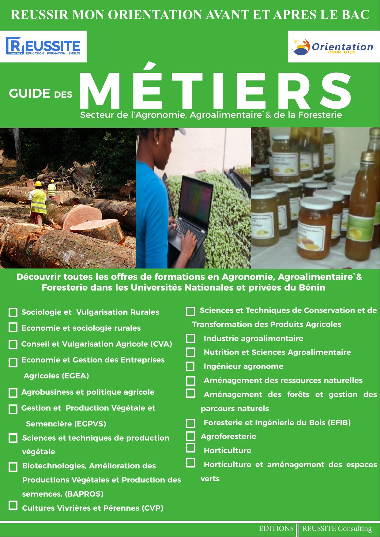Guide des métiers du secteur de l'Agronomie, Agroalimentaire et de la Foresterie